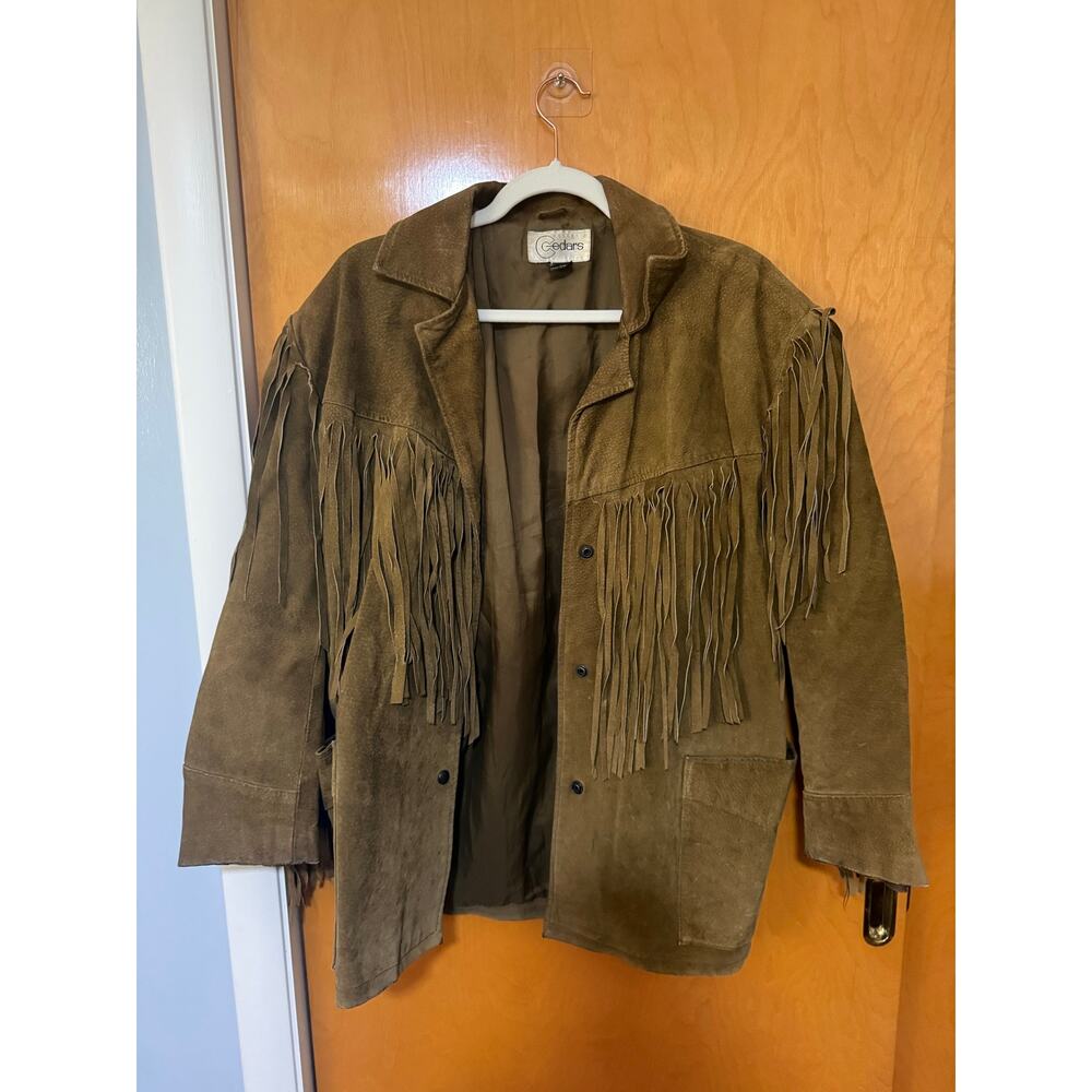 Vintage 1980s Cedar Suede Fringe Structured Leather Jacket Sz. M